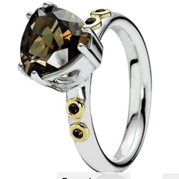 Pandora Trillion Cut Smoky Topaz Ring - Picture 2 of 9